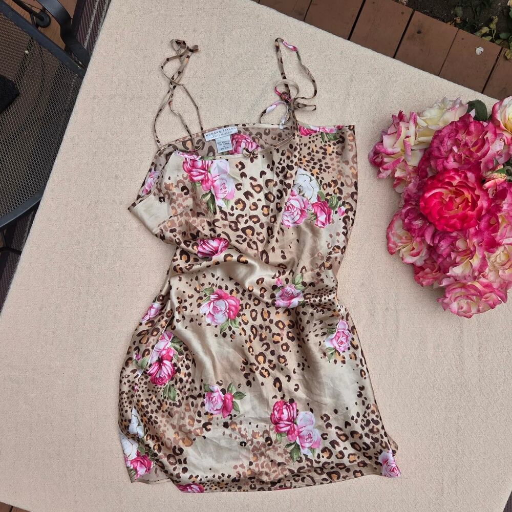 leopard rose satin slip dress medium romantic ♡